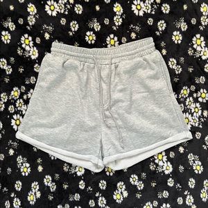 rolled grey drawstring shorts
